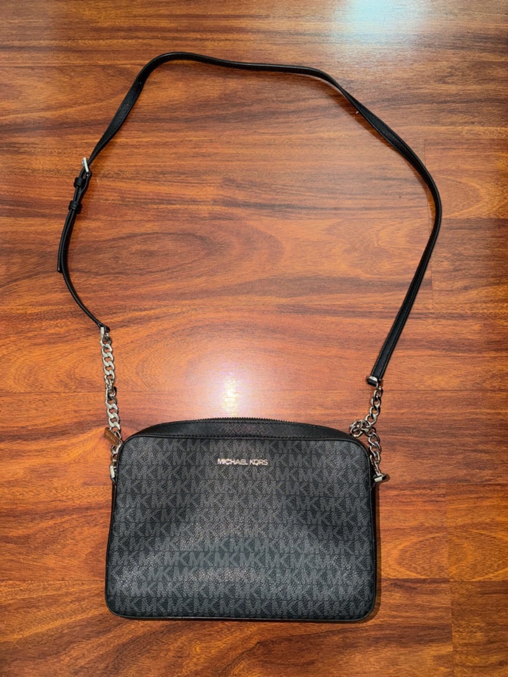Michael Kors Black Signature MK Crossbody with Chain Strap